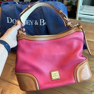 Dooney & Bourke Pebbled Grain Leather Hobo Purse - Fuschia with coin purse